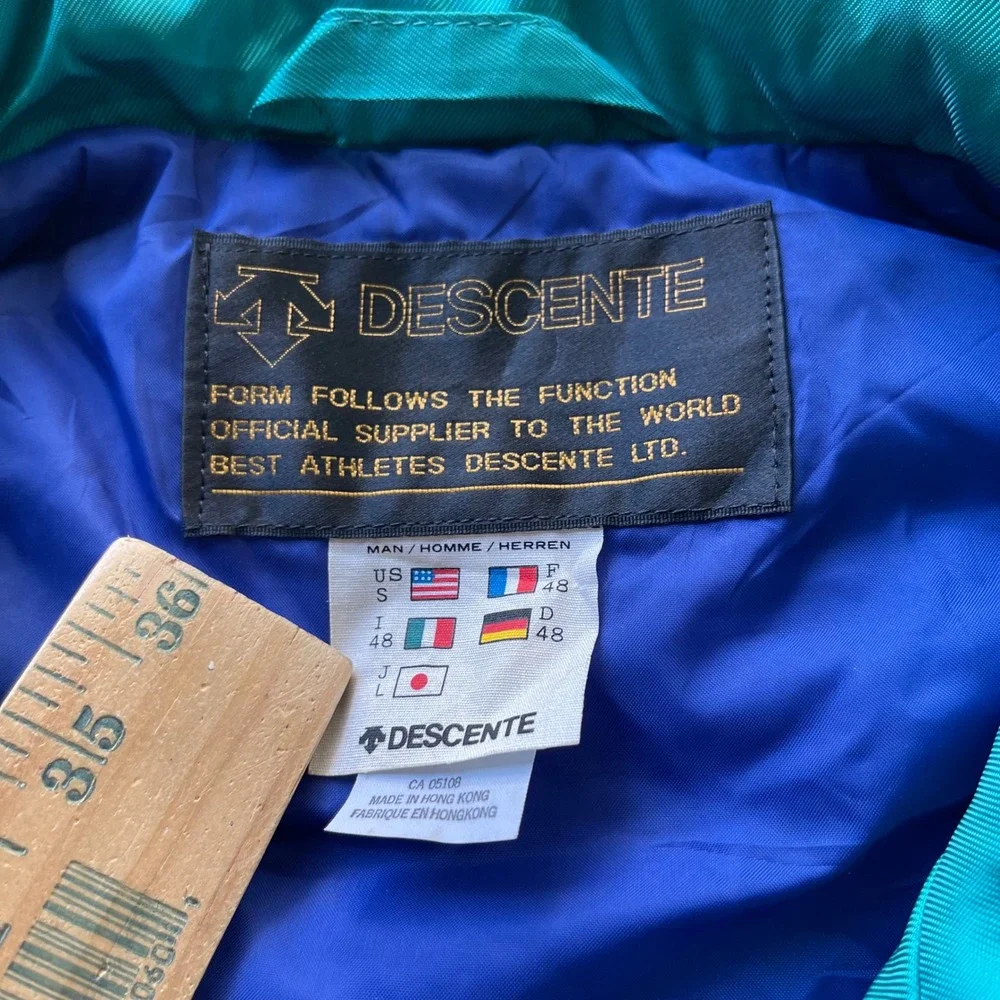 Vintage Descente Ski Jacket Blue Teal Colorblock Mens Small Retro 80s 90s Sport